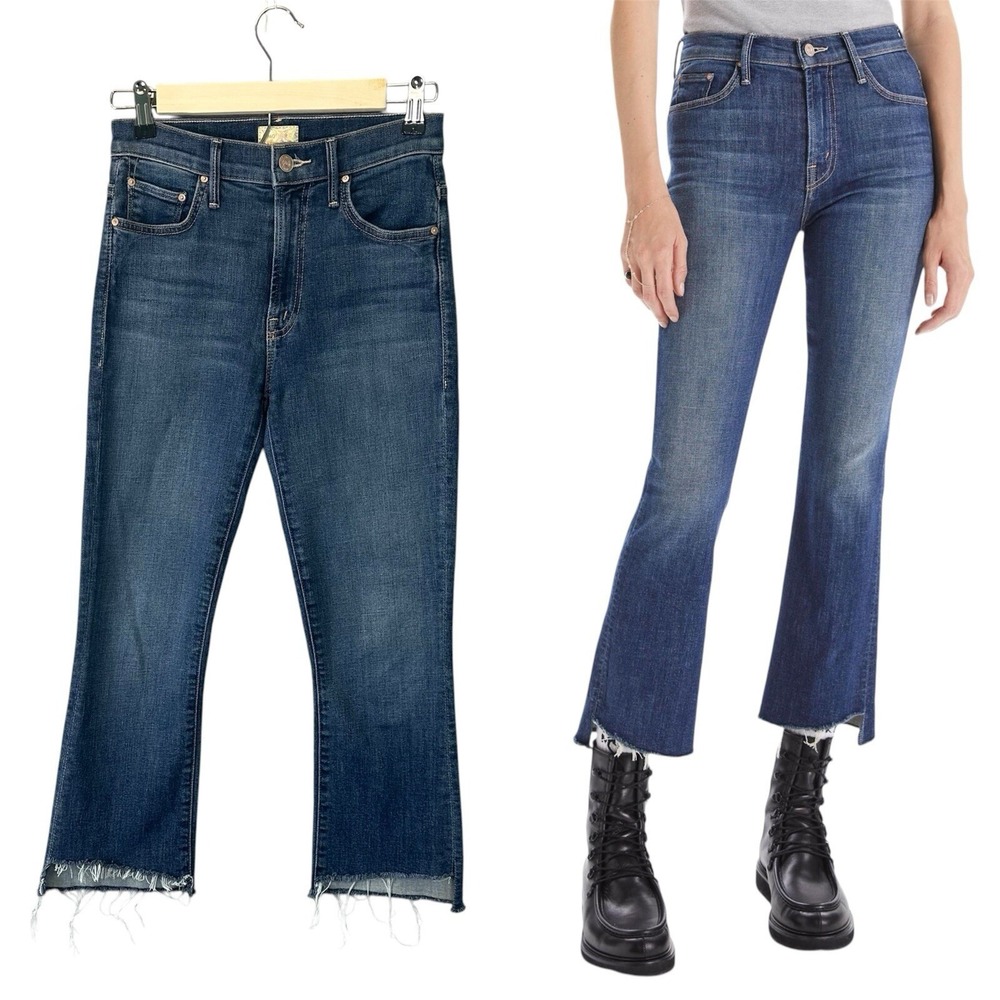Mother The Insider Crop Step Fray Jeans Women 25 Blue Girl Crush High Rise Flare